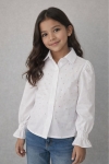 Детска риза за момиче с дълъг ръкав, бял цвят 