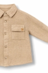 Детска риза за момче с дълъг ръкав, бежов цвят