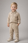 Детска риза за момче с дълъг ръкав, бежов цвят