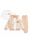 Детски комплект за момче с дълъг ръкав, бежов цвят 