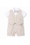 Официален бебешки комплект за момче с къс ръкав, бежов цвят 
