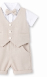 Официален бебешки комплект за момче с къс ръкав, бежов цвят 
