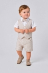 Официален бебешки комплект за момче с къс ръкав, бежов цвят 