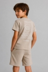 Детски комплект за момче с къс ръкав, бежов цвят 