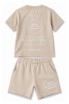 Детски комплект за момче с къс ръкав, бежов цвят 