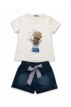 Детски комплект за момиче с къс ръкав, цвят екрю