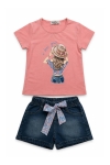 Детски комплект за момиче с къс ръкав, розов цвят 