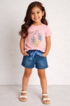 Детски комплект за момиче с къс ръкав, розов цвят