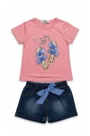 Детски комплект за момиче с къс ръкав, розов цвят