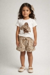 Детски комплект за момиче с къс ръкав, кафяв цвят