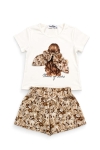 Детски комплект за момиче с къс ръкав, кафяв цвят