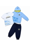 Детски спортен екип за момче с дълъг ръкав 3 части, син цвят