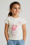 Детска тениска за момиче, цвят екрю