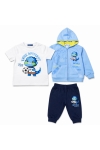 Детски спортен екип за момче с дълъг ръкав 3 части, син цвят