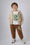 Детски спортен екип за момче с дълъг ръкав 3 части, бежов цвят