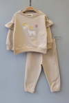Детски комплект за момиче с дълъг ръкав, бежов цвят