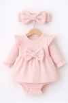 Бебешка боди рокля, розов цвят