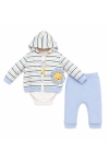 Бебешки комплект за момче с дълъг ръкав 3 части, син цвят