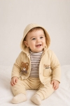 Бебешки комплект за момче с дълъг ръкав 3 части, бежов цвят 