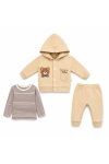 Бебешки комплект за момче с дълъг ръкав 3 части, бежов цвят 