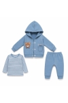 Бебешки комплект за момче с дълъг ръкав 3 части, син цвят 