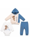 Бебешки комплект за момче с дълъг ръкав от 3 части, син цвят