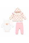 Бебешки комплект за момиче с дълъг ръкав от 3 части, розов цвят 