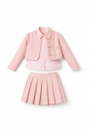 Детски комплект за момиче с дълъг ръкав 3 части, розов цвят