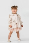 Детски комплект за момиче с дълъг ръкав 3 части, бежов цвят