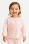 Детска блуза момиче дълъг ръкав, цвят розов меланж