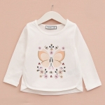 Детска блуза момиче дълъг ръкав, цвят екрю 