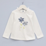 Детска блуза момиче дълъг ръкав, цвят екрю