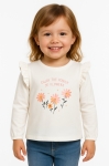 Детска блуза момиче дълъг ръкав, цвят екрю