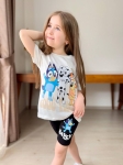 Детски комплект за момиче с къс ръкав Bluey, цвят екрю