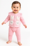 Бебешки комплект за момиче с дълъг ръкав 3 части, розов цвят