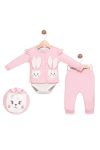 Бебешки комплект за момиче с дълъг ръкав 3 части, розов цвят