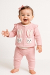 Бебешки комплект за момиче с дълъг ръкав 3 части, розов цвят