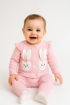 Бебешки комплект за момиче с дълъг ръкав 3 части, розов цвят