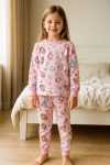 Детска пижама за момиче с дълъг ръкав, розов цвят 