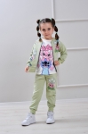 Детски комплект за момиче с дълъг ръкав 3 части, зелен цвят