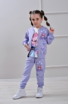Детски комплект за момиче с дълъг ръкав 3 части, лилав цвят