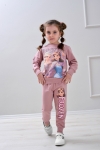 Детски комплект за момиче с дълъг ръкав, цвят пудра