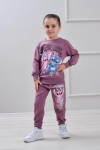 Детски комплект за момиче с дълъг ръкав, тъмно лилав цвят