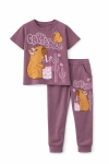 Детски комплект за момиче с къс ръкав, тъмно лилав цвят