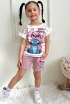 Детски комплект за момиче с къс ръкав Stitch, тъмно розов цвят
