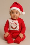 Детски гащеризон с дълъг ръкав Коледа, червен цвят