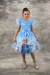 Детска рокля с къс ръкав Frozen, син цвят