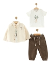 Детски комплект за момче с дълъг ръкав 3 части, кафяв цвят