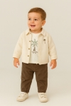 Детски комплект за момче с дълъг ръкав 3 части, кафяв цвят