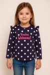 Детска блуза за момиче с дълъг ръкав, тъмно син цвят